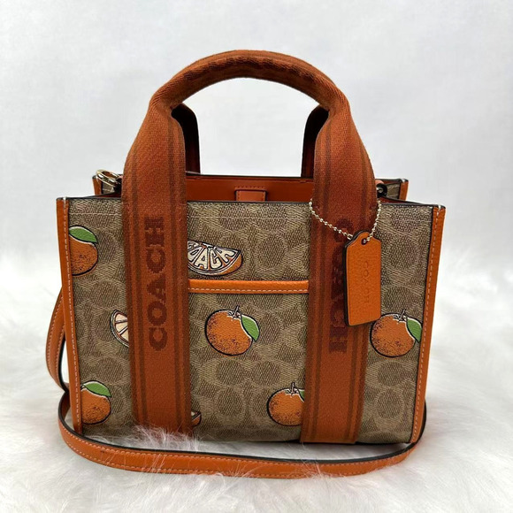 Coach Smith Tote Bag 24 Crossbody In Sig Canvas W/ Orange Print In Tan CAR81 NWT - Picture 1 of 9